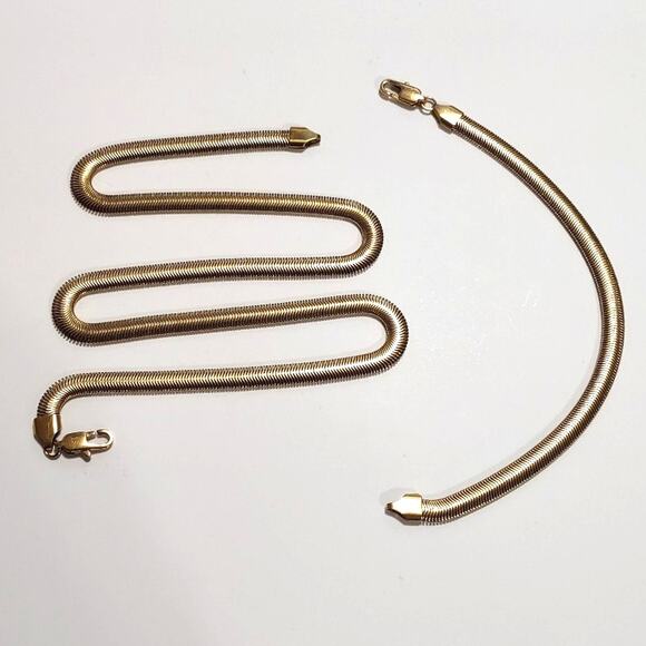 18k Plated Gold Bracelet Necklace Set Snake Chain Vintage Fashion Birthday Gift - Picture 3 of 4